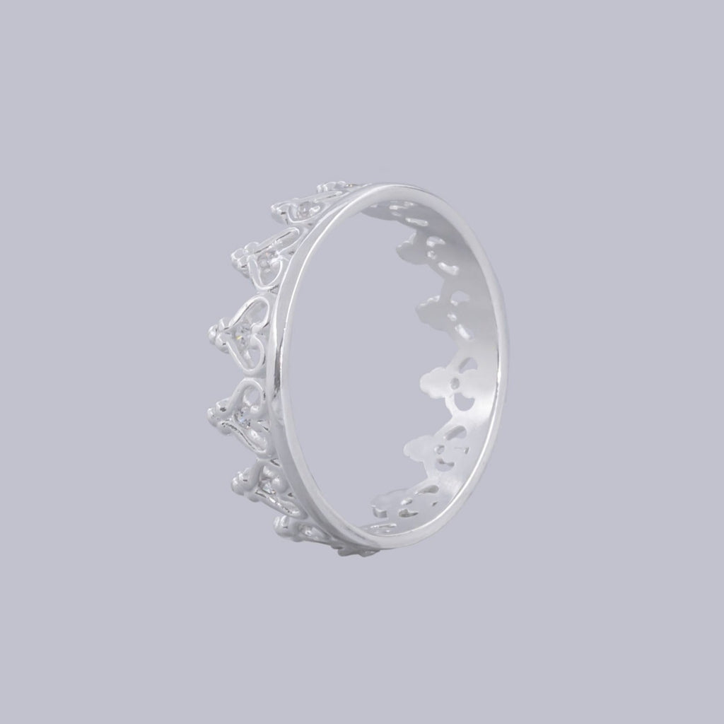 #AD120 - Anillo De Corona Con Corazones De Plata - F2.3