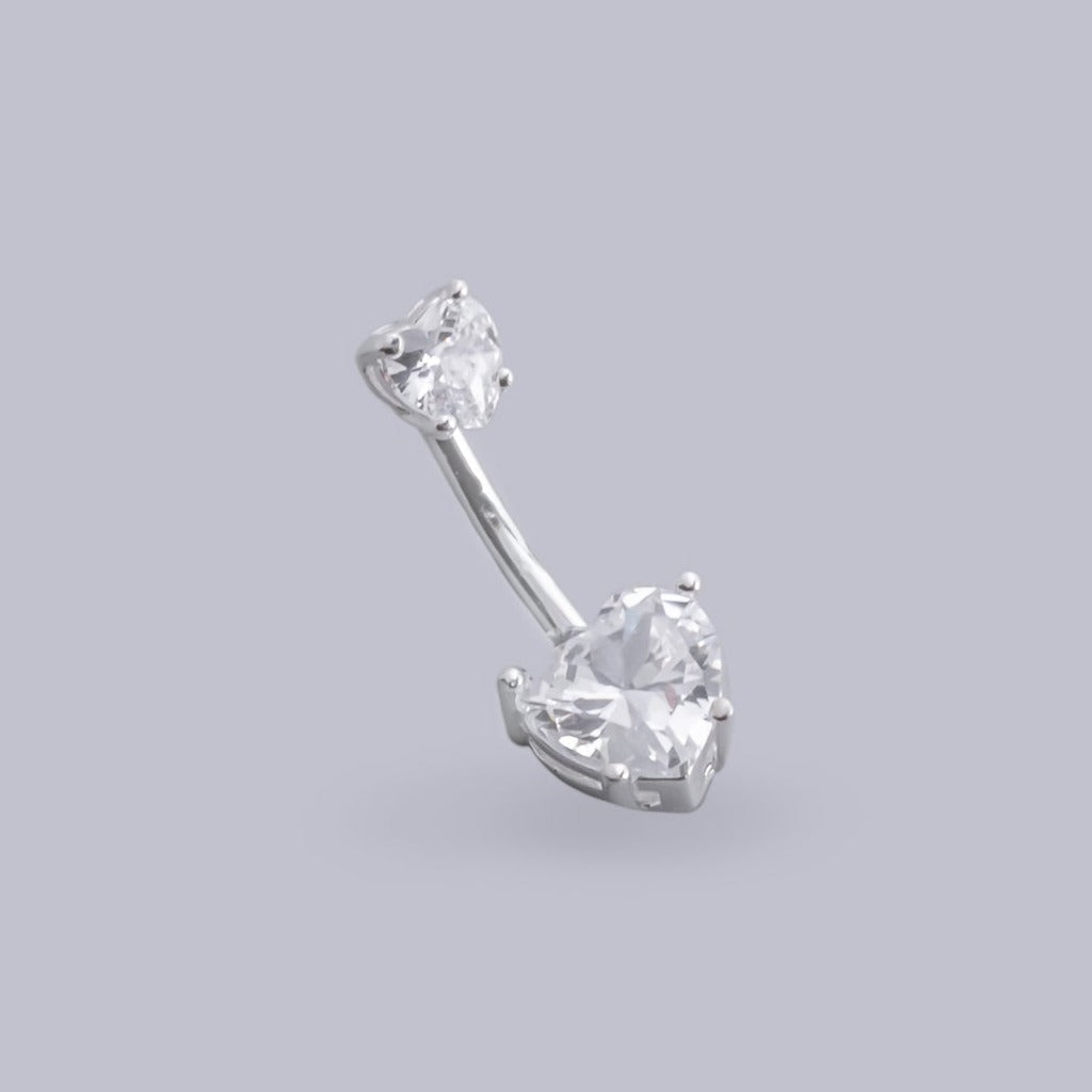 #AR203 - Arete/Piercing Para Ombligo En Forma De Corazón De Plata - MI1.9