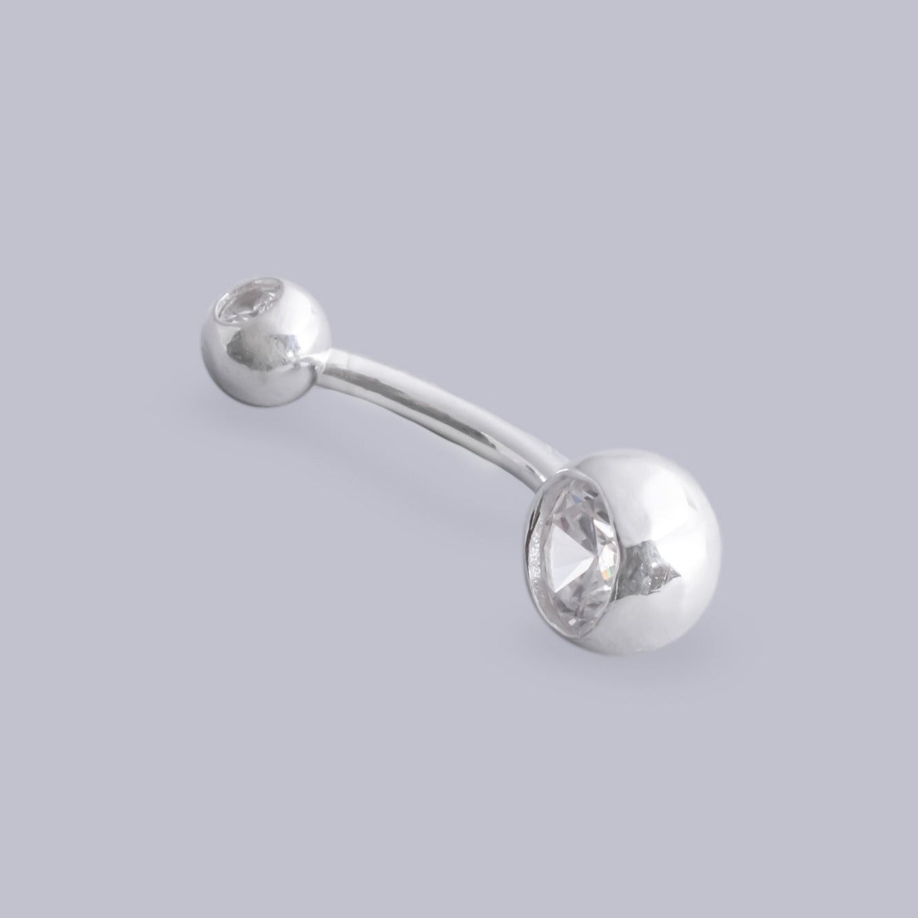 #AR204 - Arete/Piercing De Plata Para Ombligo Forma De Bolita Con Piedra - MI2.2