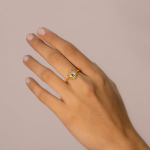 #AOL118 - Anillo Ojo Turco Con Resplandor Ajustable De Oro Laminado De 18k