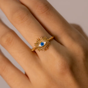 #AOL118 - Anillo Ojo Turco Con Resplandor Ajustable De Oro Laminado De 18k