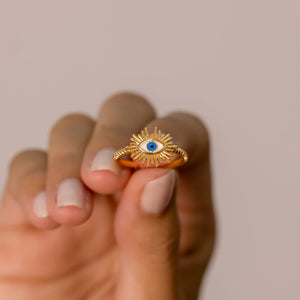 #AOL118 - Anillo Ojo Turco Con Resplandor Ajustable De Oro Laminado De 18k