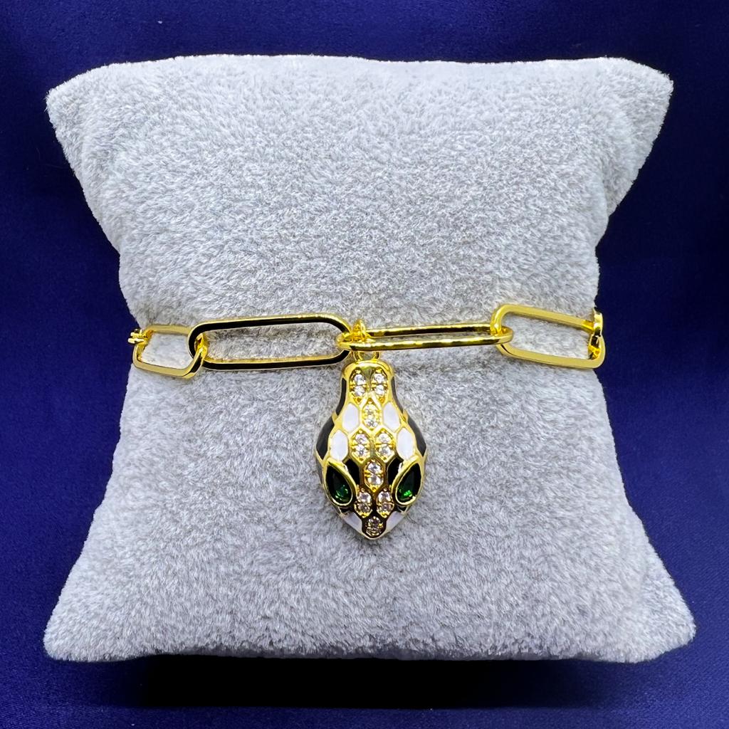 #PAL109 - Pulsera Con Cabeza De Serpiente De Oro Laminado De 18K