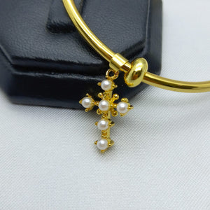 #PAL139 - Pulsera Con Dije De Cruz/Crucifijo De Oro Laminado De 18k