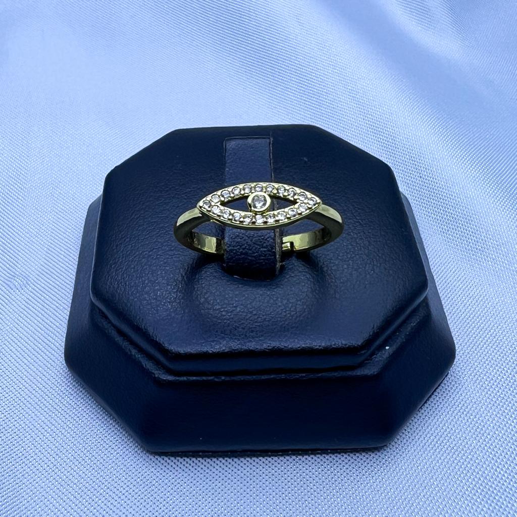 #AOL124 - Anillo Ojo Turco Con Piedras Ajustable De Oro Laminado De 18k