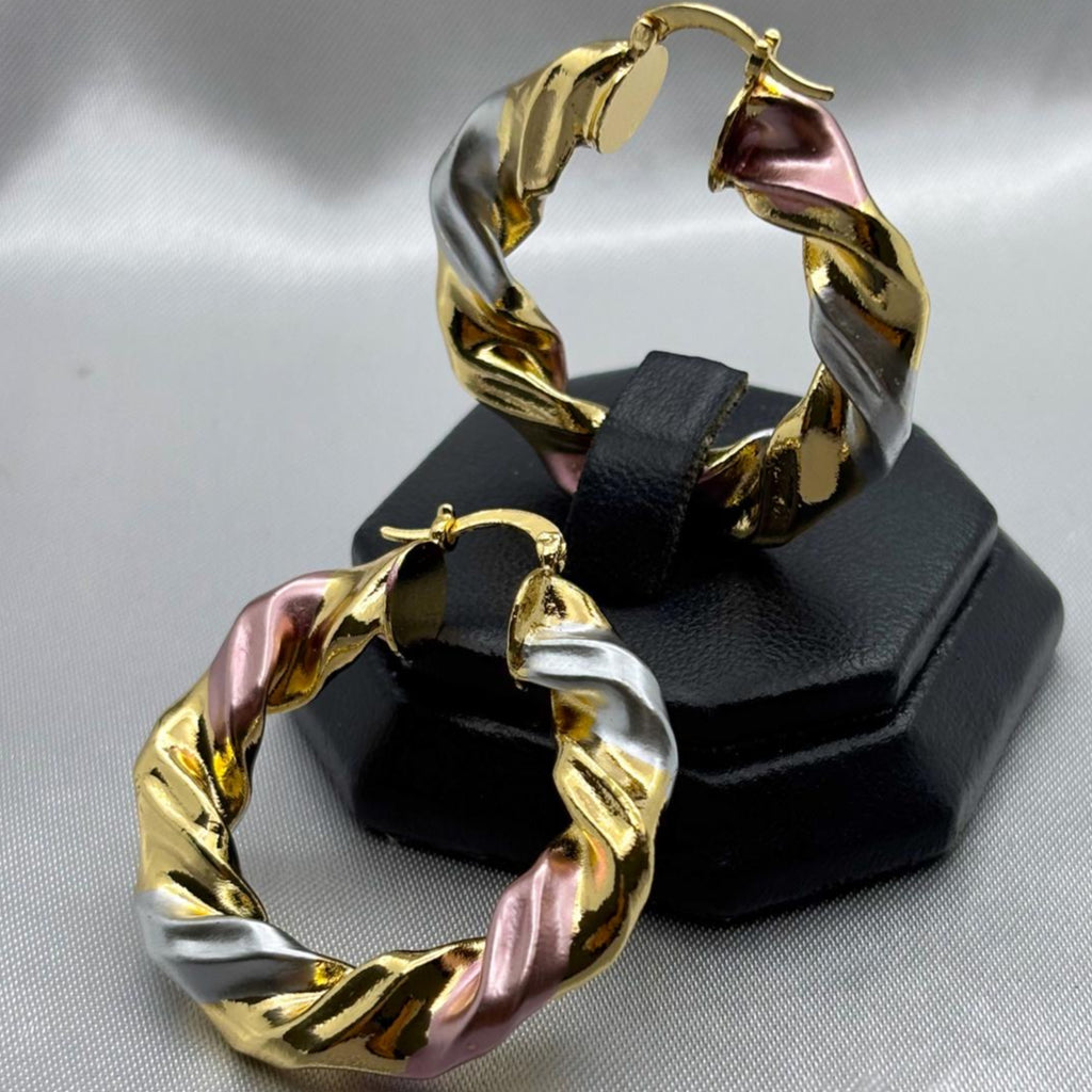 #ARRL113 - Arracada Ondas Tricolor Oro Laminado 18k